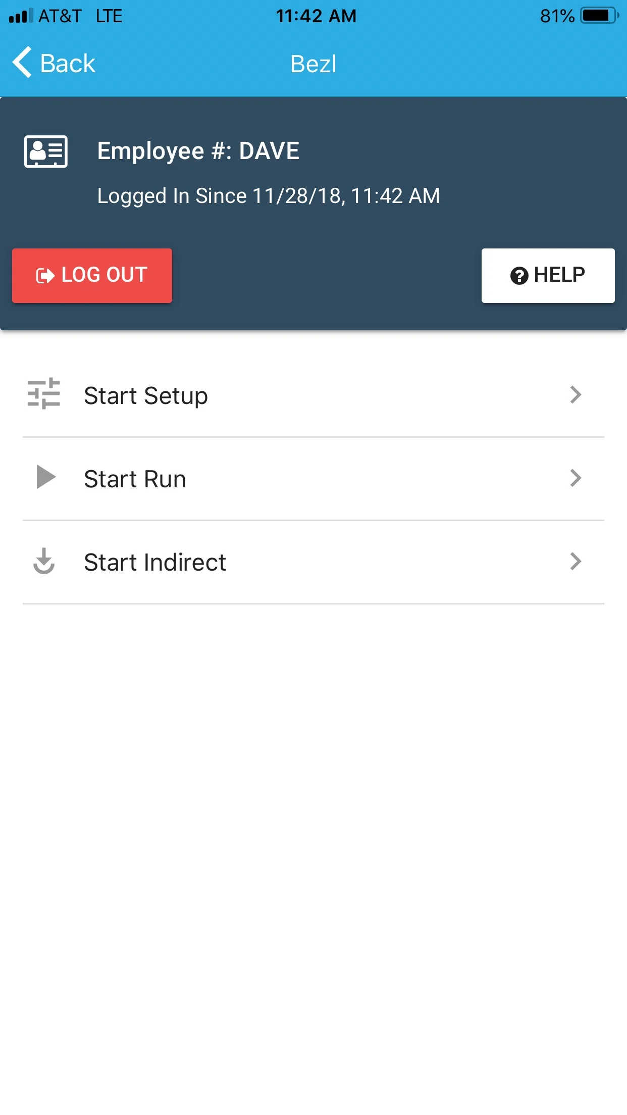 Labor Entry bezl log in screen