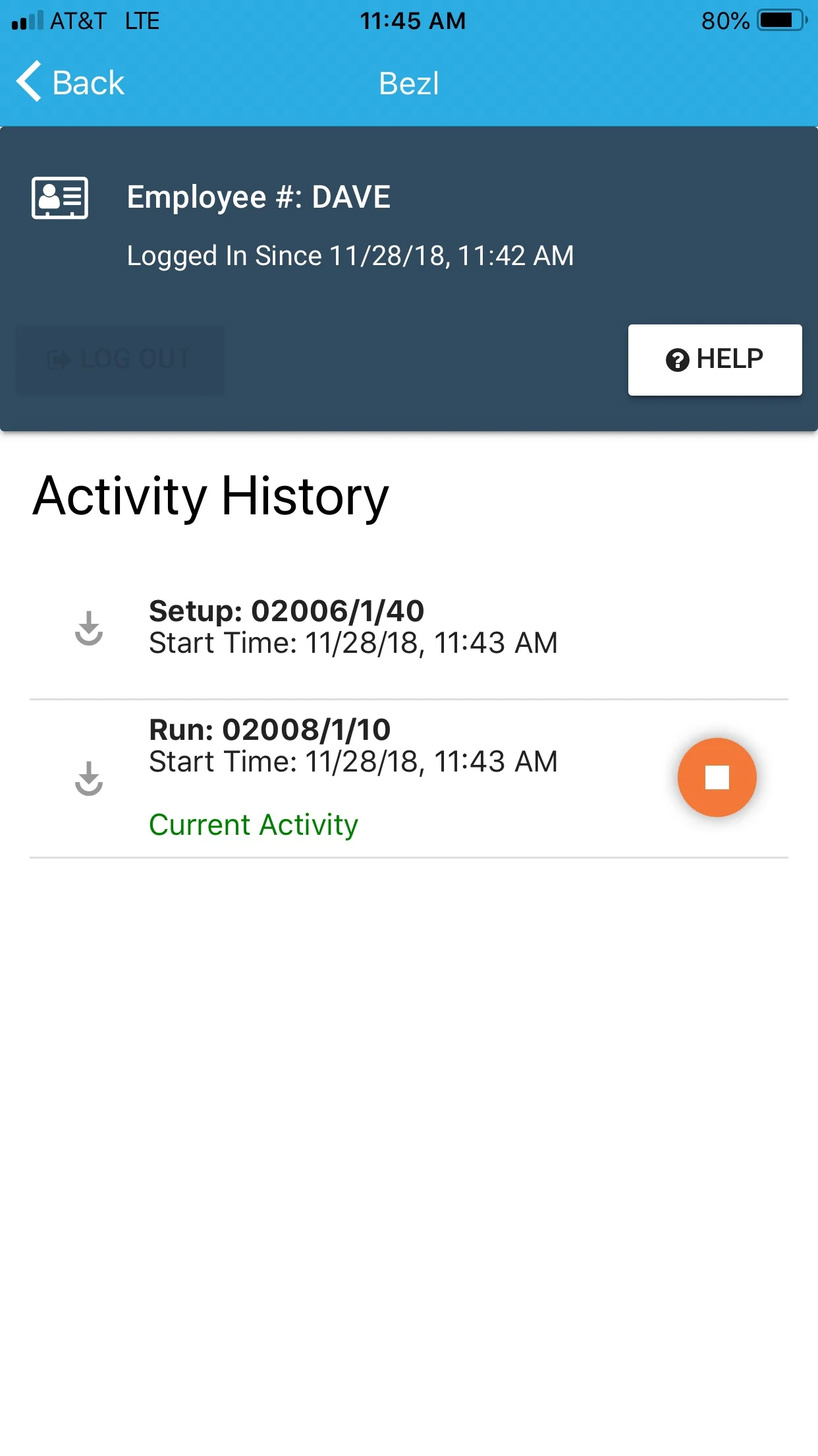 The employee’s job progress is now being logged