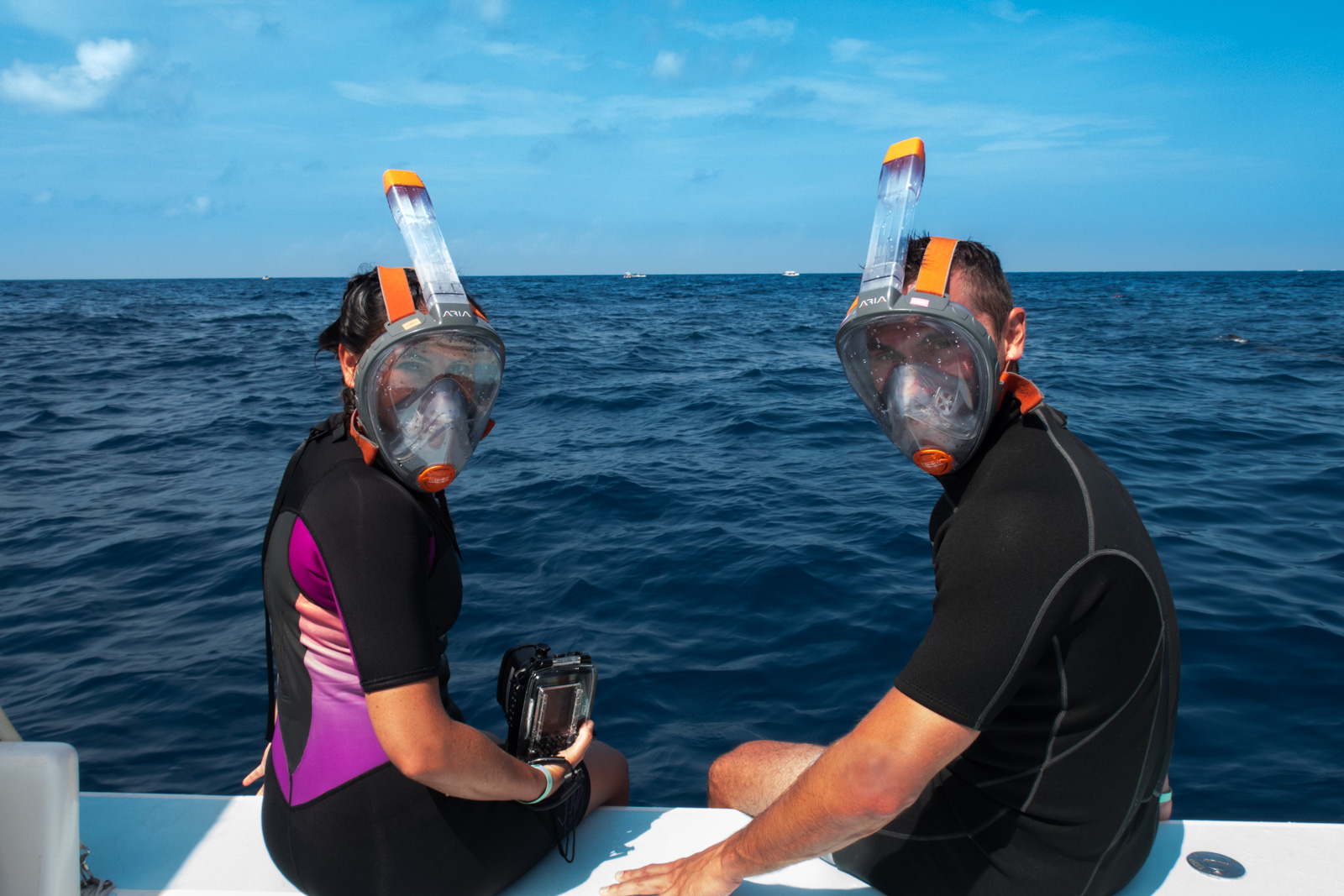 Getting ready to go Whale Shark Snorkeling with an Ocean Reef Aria Mask