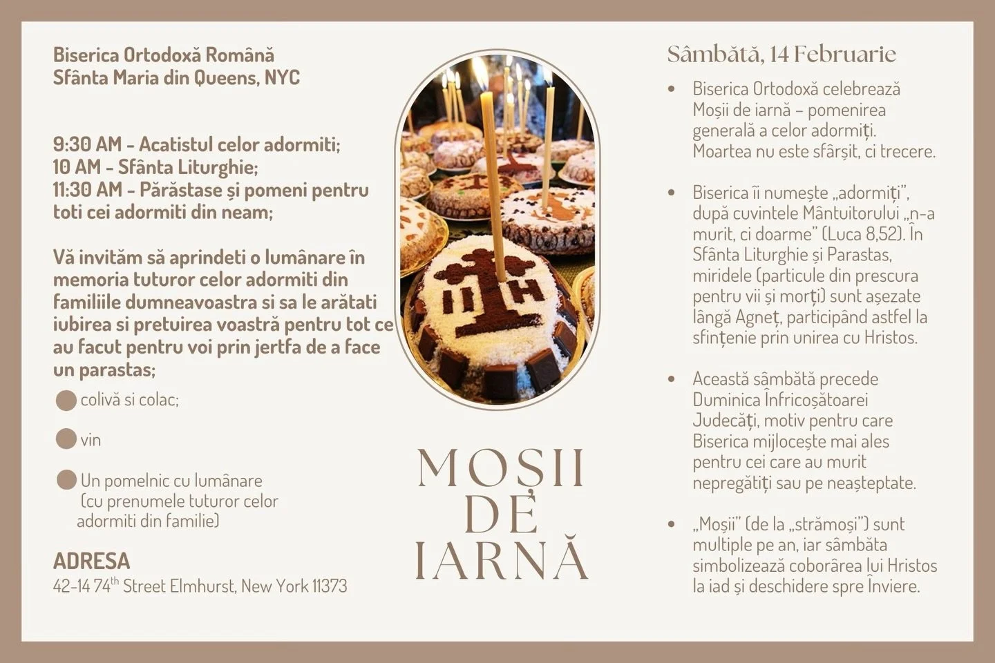 Saturday, February 14th 2026 - Day of remembrance of all those fallen asleep from our families. Bring your family and friends and let&rsquo;s pray together for their souls;