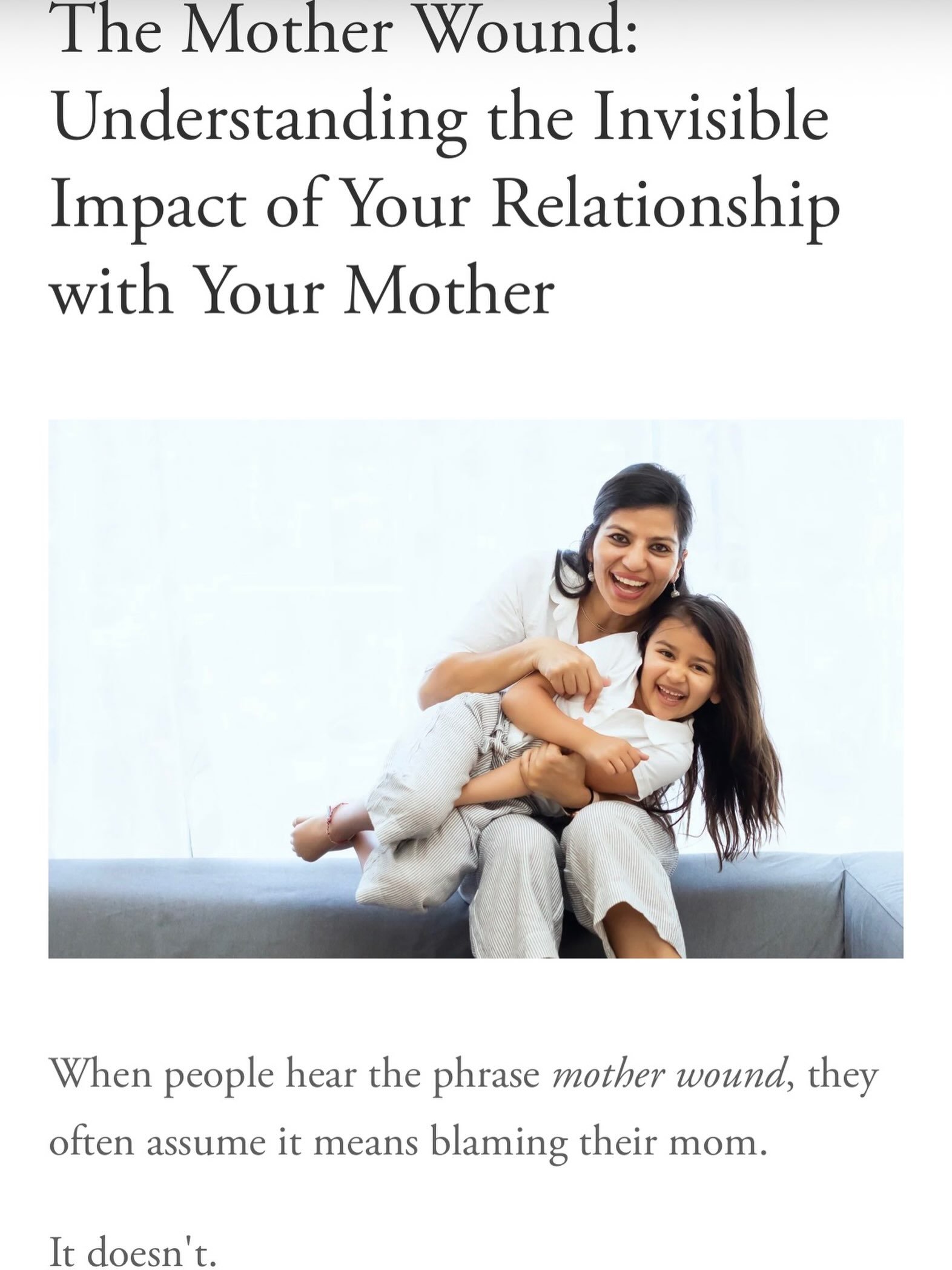 Have you ever wondered why your relationship with your mom can bring up so much emotion, even when you&rsquo;re an adult?

The &ldquo;mother wound&rdquo; can show up in the ways we relate to ourselves, set boundaries, seek approval, handle conflict, 