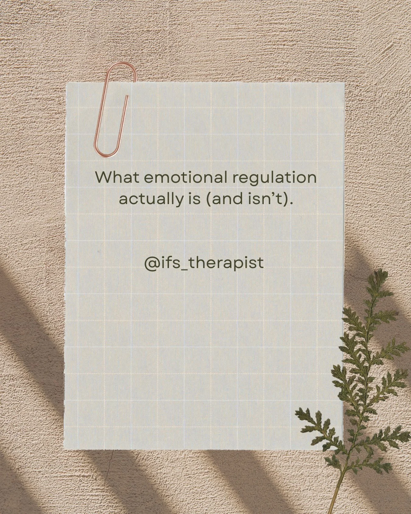 Emotional regulation isn&rsquo;t:
❌ Never getting overwhelmed
❌ Staying calm all the time
❌ Talking yourself out of your feelings
❌ &ldquo;Controlling&rdquo; your emotions

It is:
✨ Noticing what you&rsquo;re feeling
✨ Understanding what your body ne