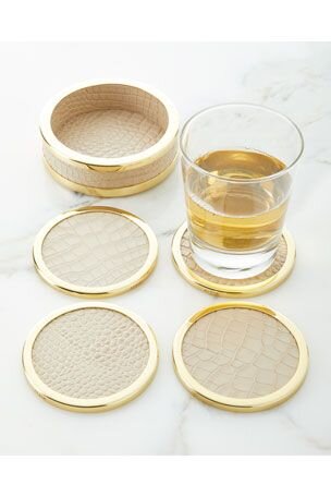 Neiman Marcus Aerin Croc-Embossed Leather Coasters, Set of Four