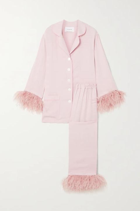 Net-A-Porter, Sleeper Party Feather-Trimmed Crepe de Chine Pajama Set