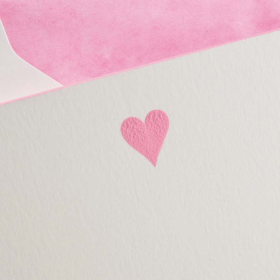 The Printery, Hot Pink Heart on Horizontal Bright White Cards with Hot Pink Round Corner Bevelled Edges. Envelopes Hand Lined with Fuchsia Tissue