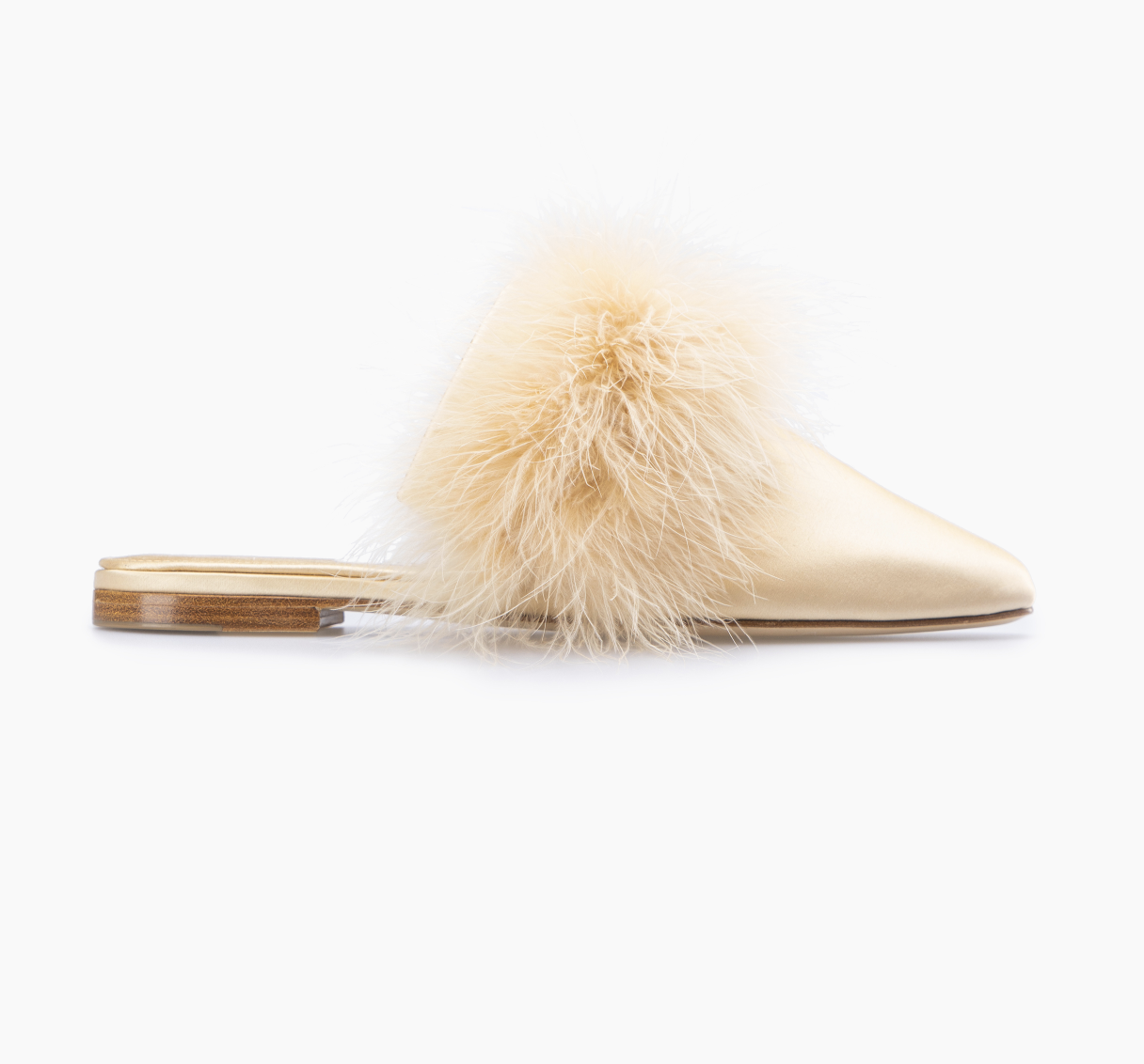 SleeperManon Mules with Detachable Feathers in Champagne