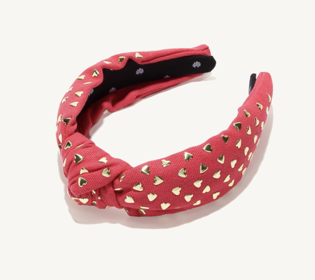 Biscuit Home Woven Heart-Studded Headband, Red Coral