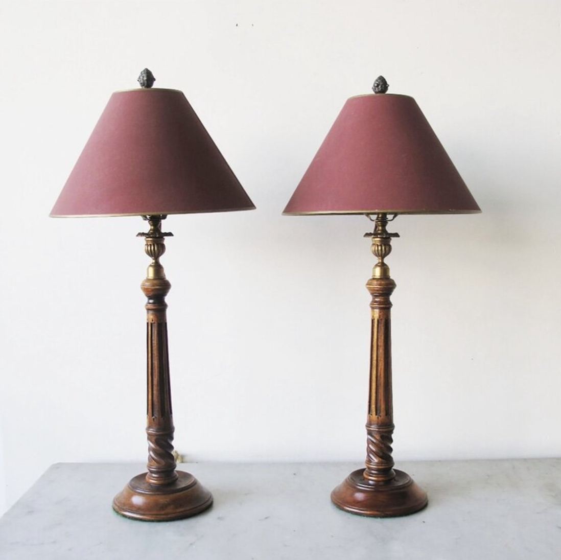 Van Royen Antiques, Pair of 19th Century George III Style Mahogany Candlestick Lamps