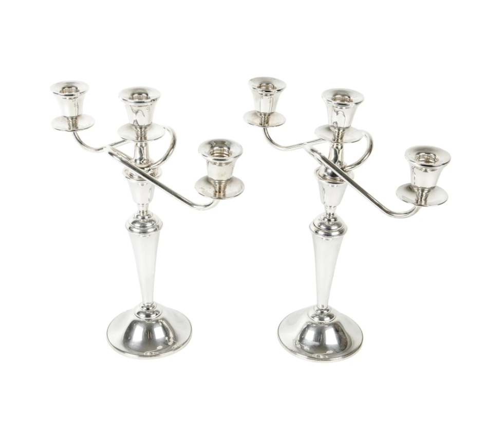 Chairish A-List Vintage 1920s Sterling Silver Three Arms Candelabra, Pair