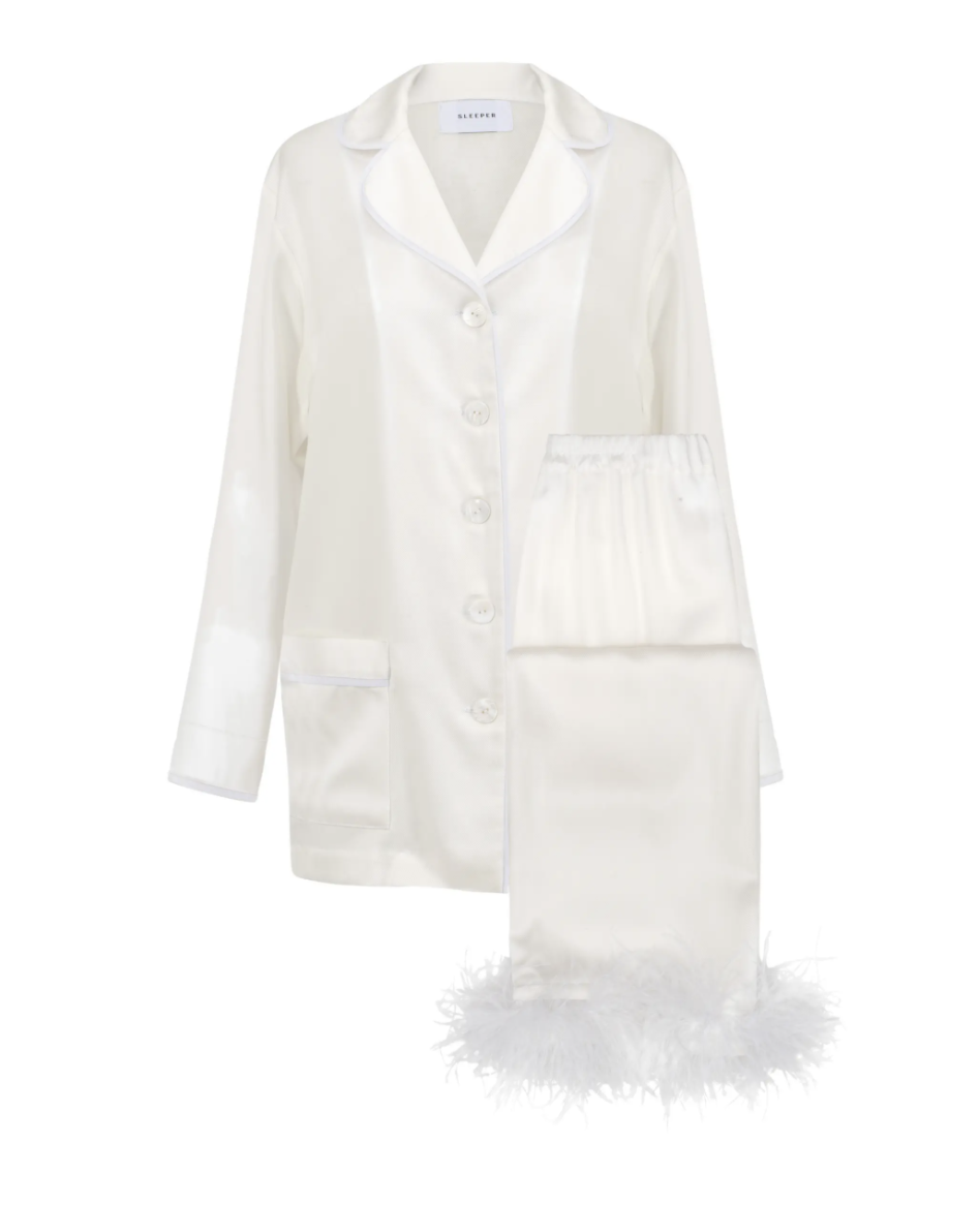 Nordstrom, Sleeper Party Pajamas with Detachable Ostrich Feather Trim, White