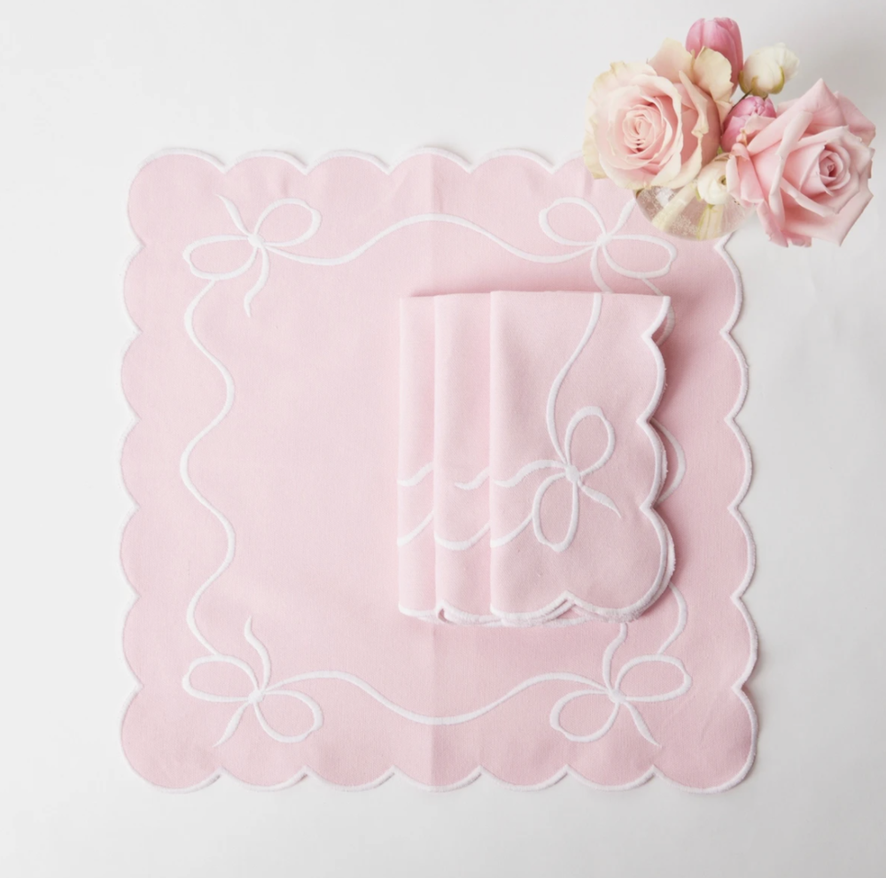 Mrs. Alice PINK EMBROIDERED BOW NAPKINS (SET OF 4) 