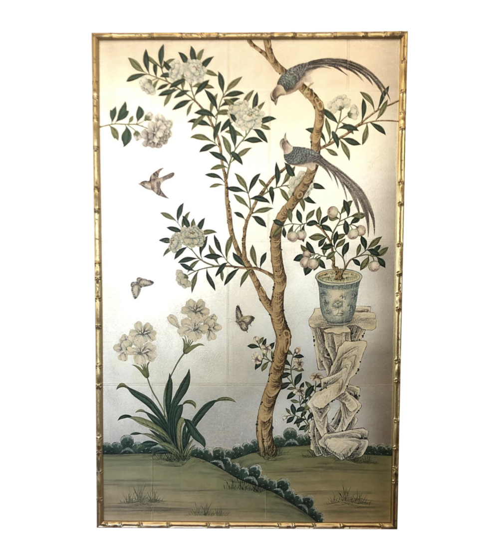 Chairish, Chinoiserie Gracie Wallpaper Panel in Faux Bamboo Frame