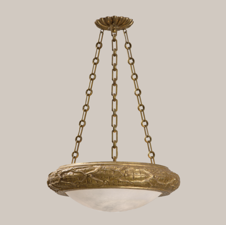 Paul Ferrante Gold Hanging Light Fixture 2007 Band Of Gold with Alabaster