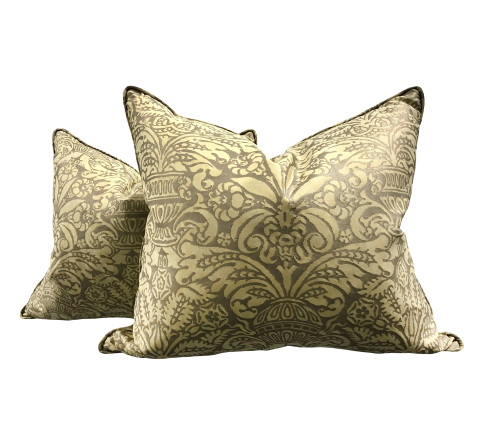 Chairish, Pair of Vintage Campanelle Pattern Gold Fortuny Pillows