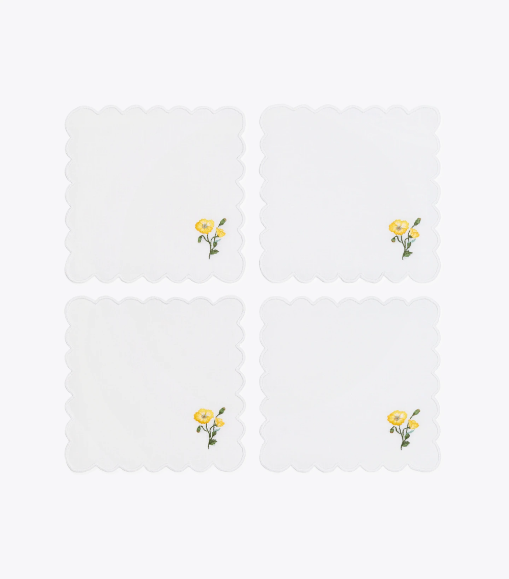 Tory Burch Yellow Poppy Embroidered Cocktail Napkins