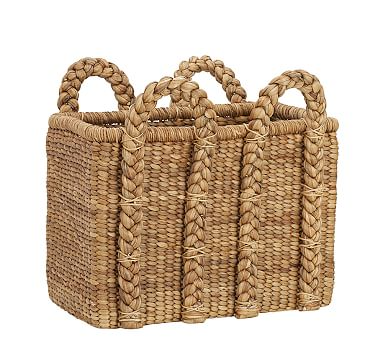 Pottery Barn Beachcomber Handwoven Seagrass Basket, Rectangular Handled Baskets - Tall