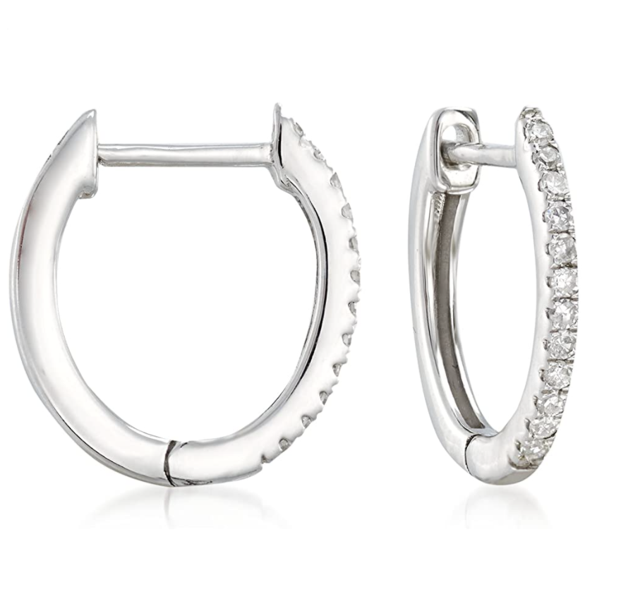 Amazon, Ross-Simons 0.10 ct. t.w. Diamond Huggie Hoop Earrings in 14kt White Gold