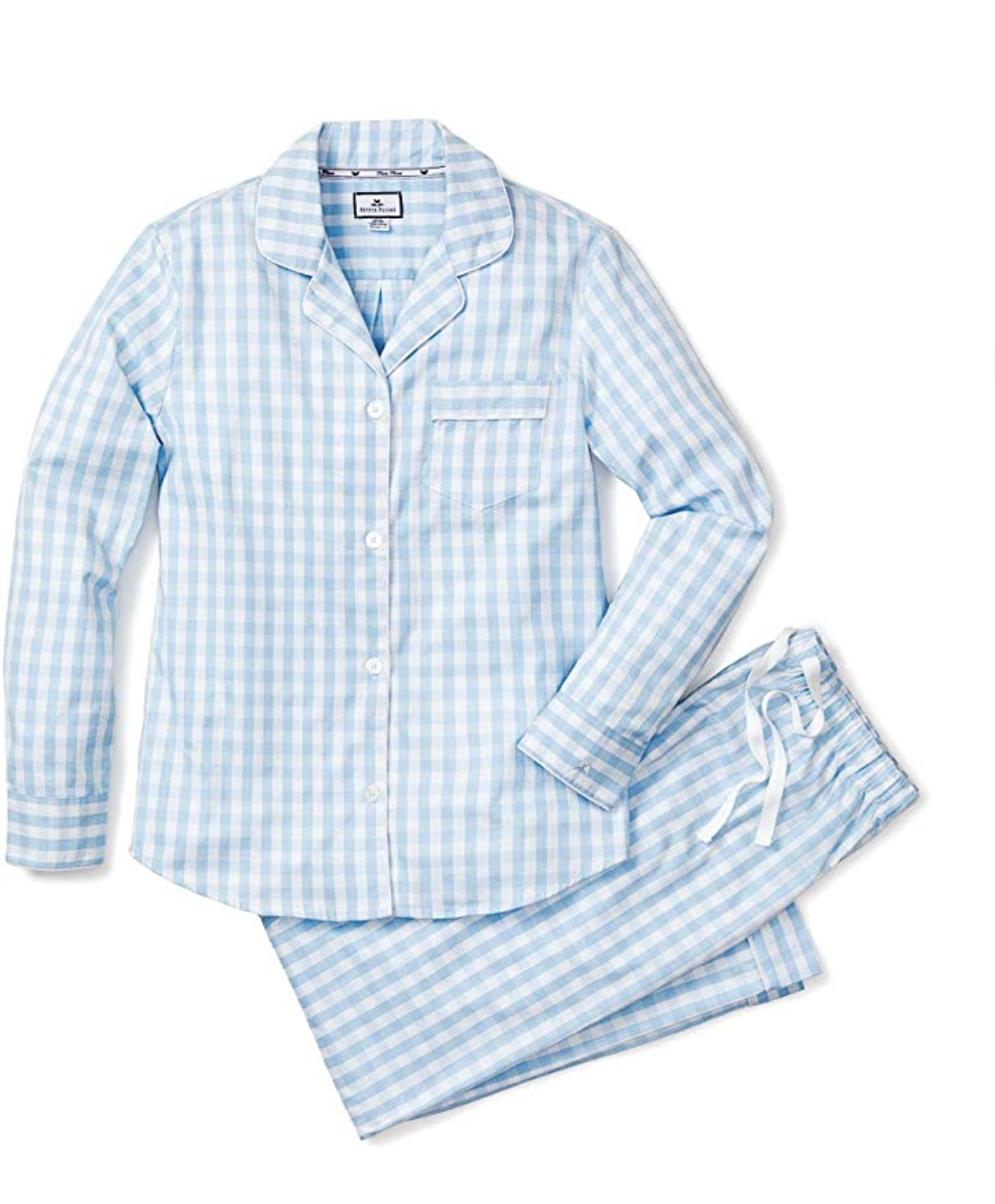 Amazon, Petite Plume Adult Light Blue Gingham Pajama Set