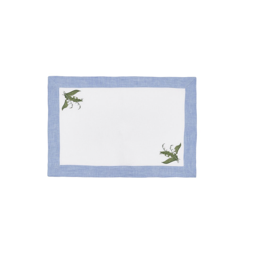 Moda Operandi, Carolyne Roehm Green Lily Of The Valley Blue And White Linen Placemat
