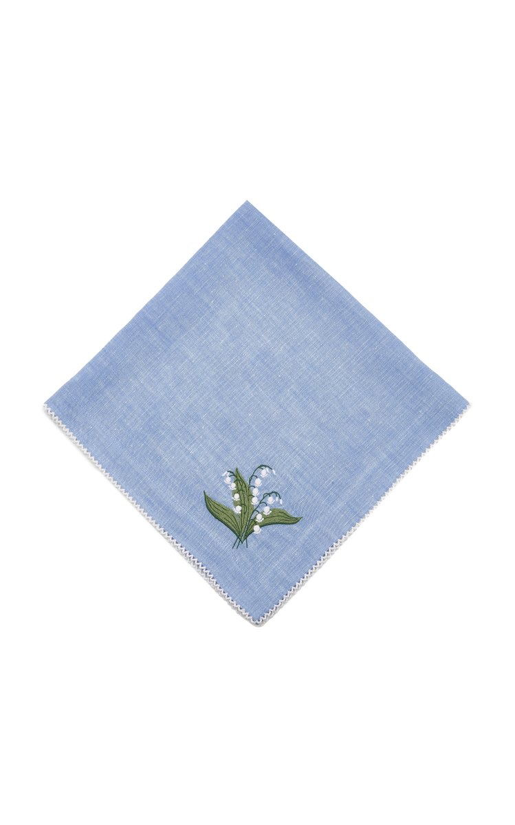Moda Operandi, Carolyne Roehm Green Lily Of The Valley Blue Linen Napkin