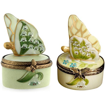 Scully &amp; Scully, Lily of the Valley Butterfly Limoges Boxes
