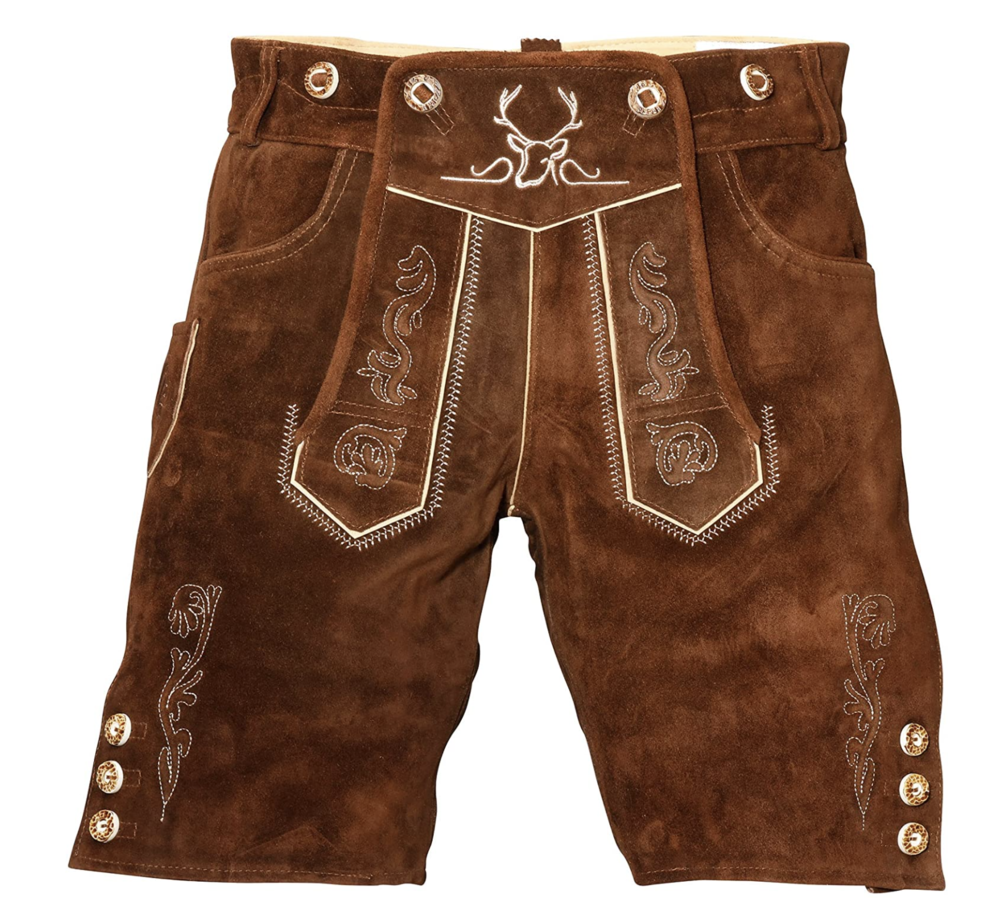 Amazon, BAVARIA TRACHTEN Lederhosen Men - Genuine Leather Authentic German Lederhosen for Men - Leiderhausen for Men - German Leather Pants - Dark Brown - Short