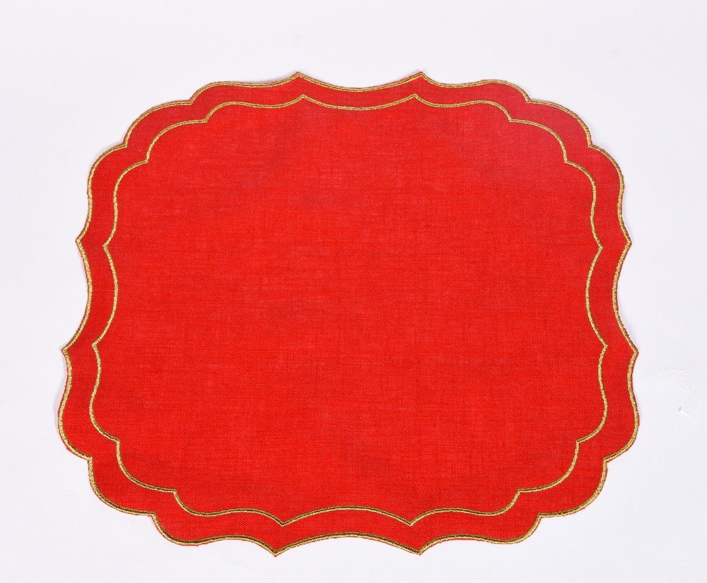 La Gallina Matta for Fiona Finds,  ALESSANDRA WAXED LINEN PLACEMATS, Red and Gold