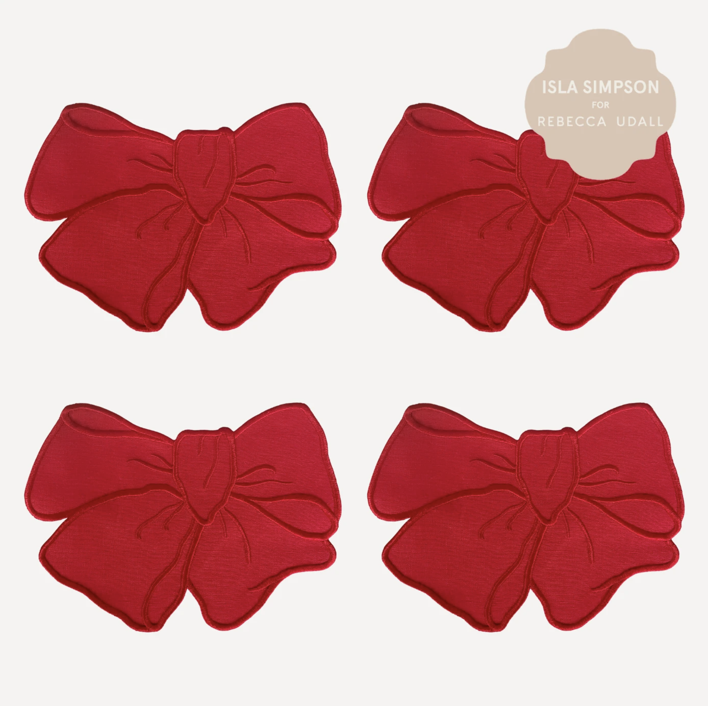 Isla Simpson for Rebecca Udall,SET OF 4 COCKTAIL BOW LINEN NAPKINS, RED