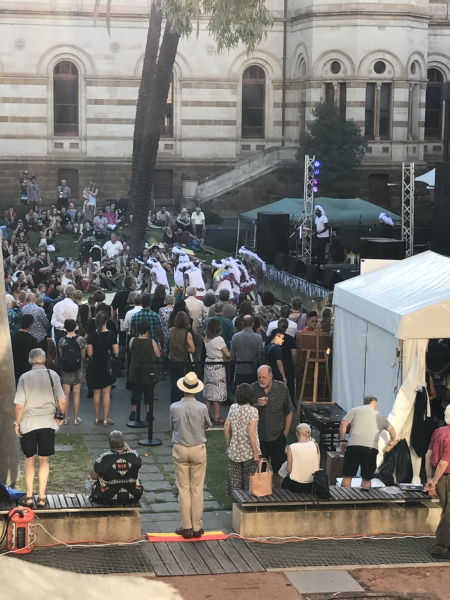 Yolngu dancers at the opening at the South Australian Museum of Yidaki: Didjeridu and the Sound of Australia. Observations welcome...there's a lot going on in this photo! 