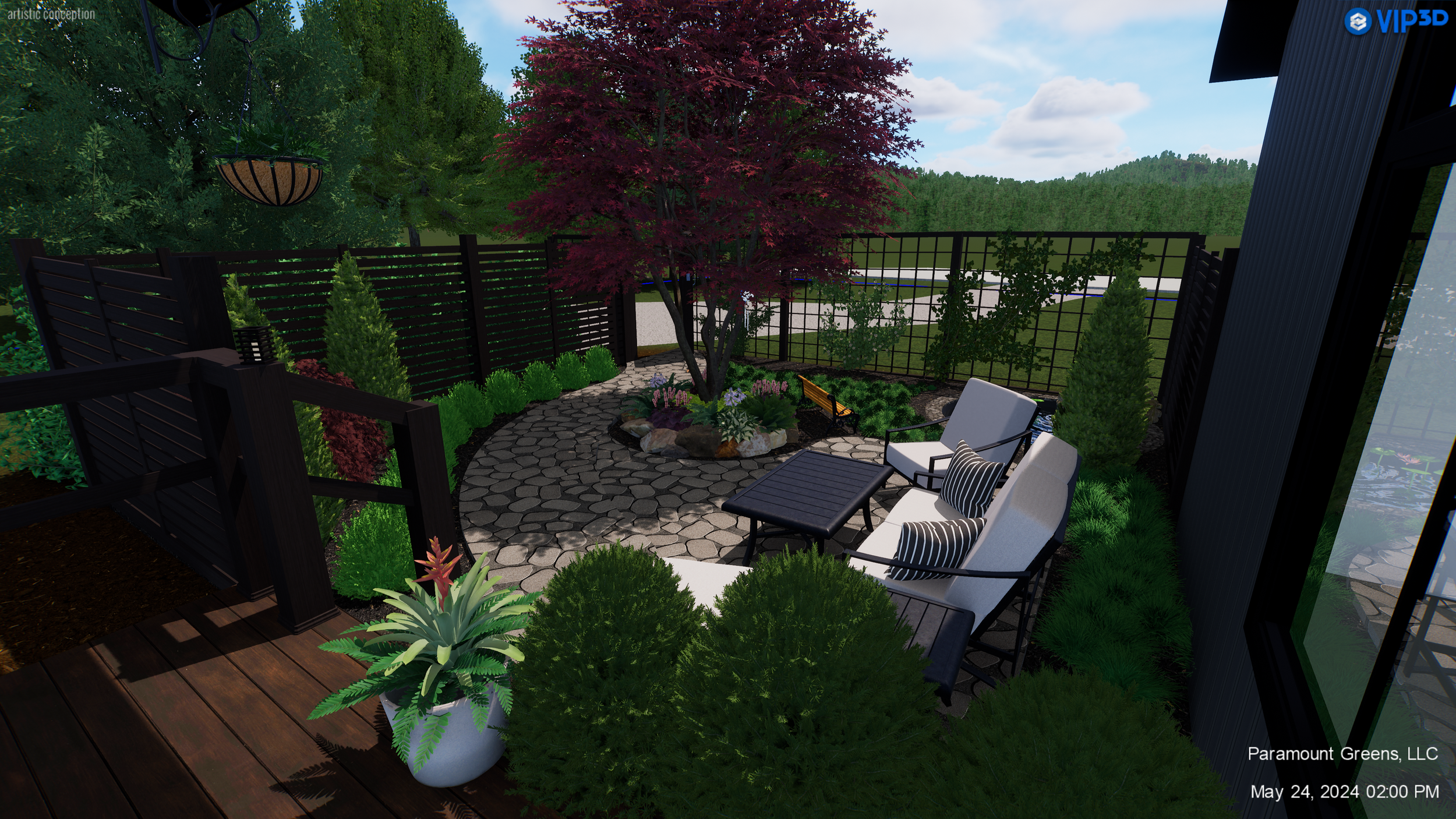 Nighttime garden with pathway lighting in Greer, SC