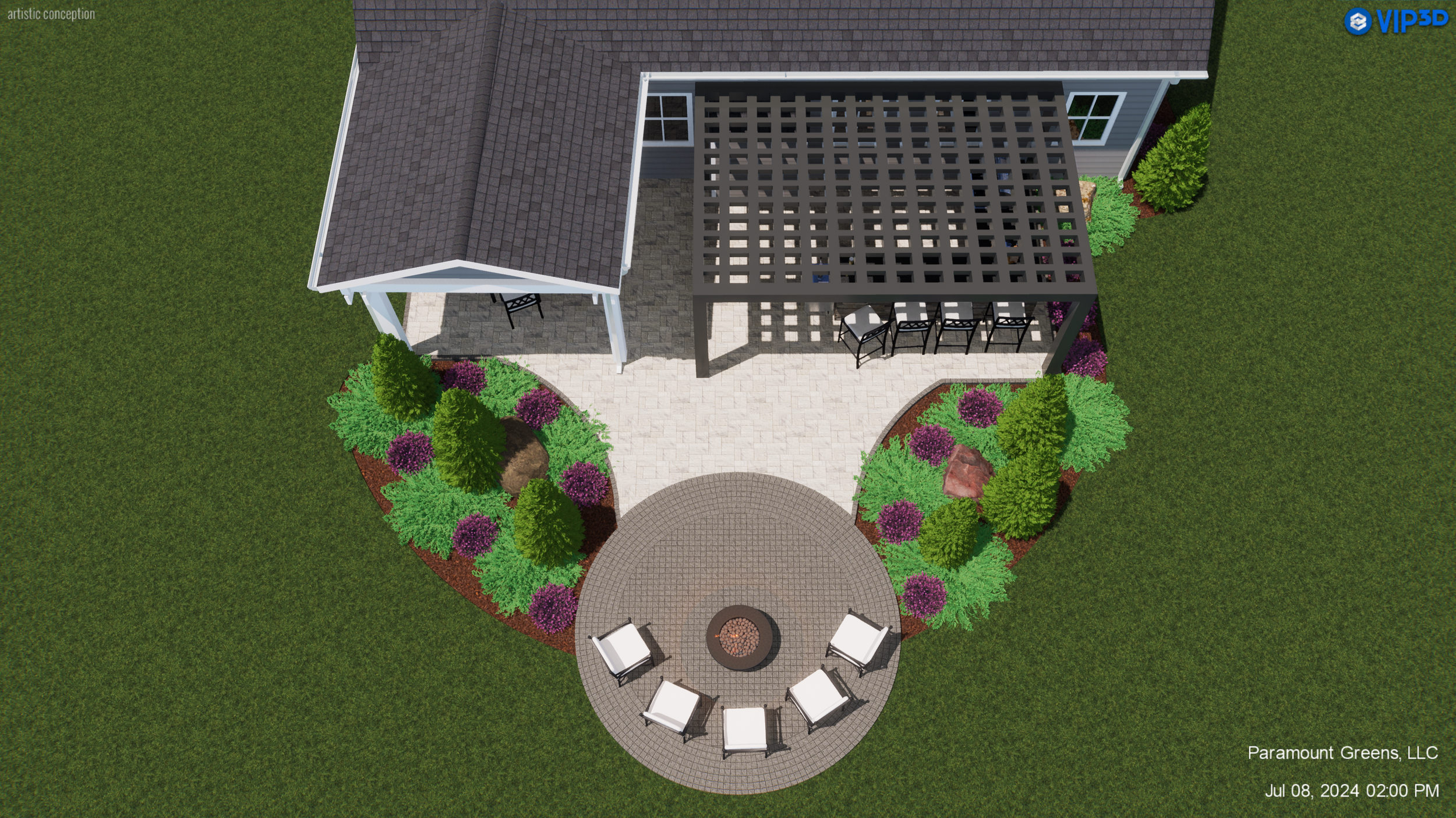 Circular patio with seating and landscape design in Greer, SC