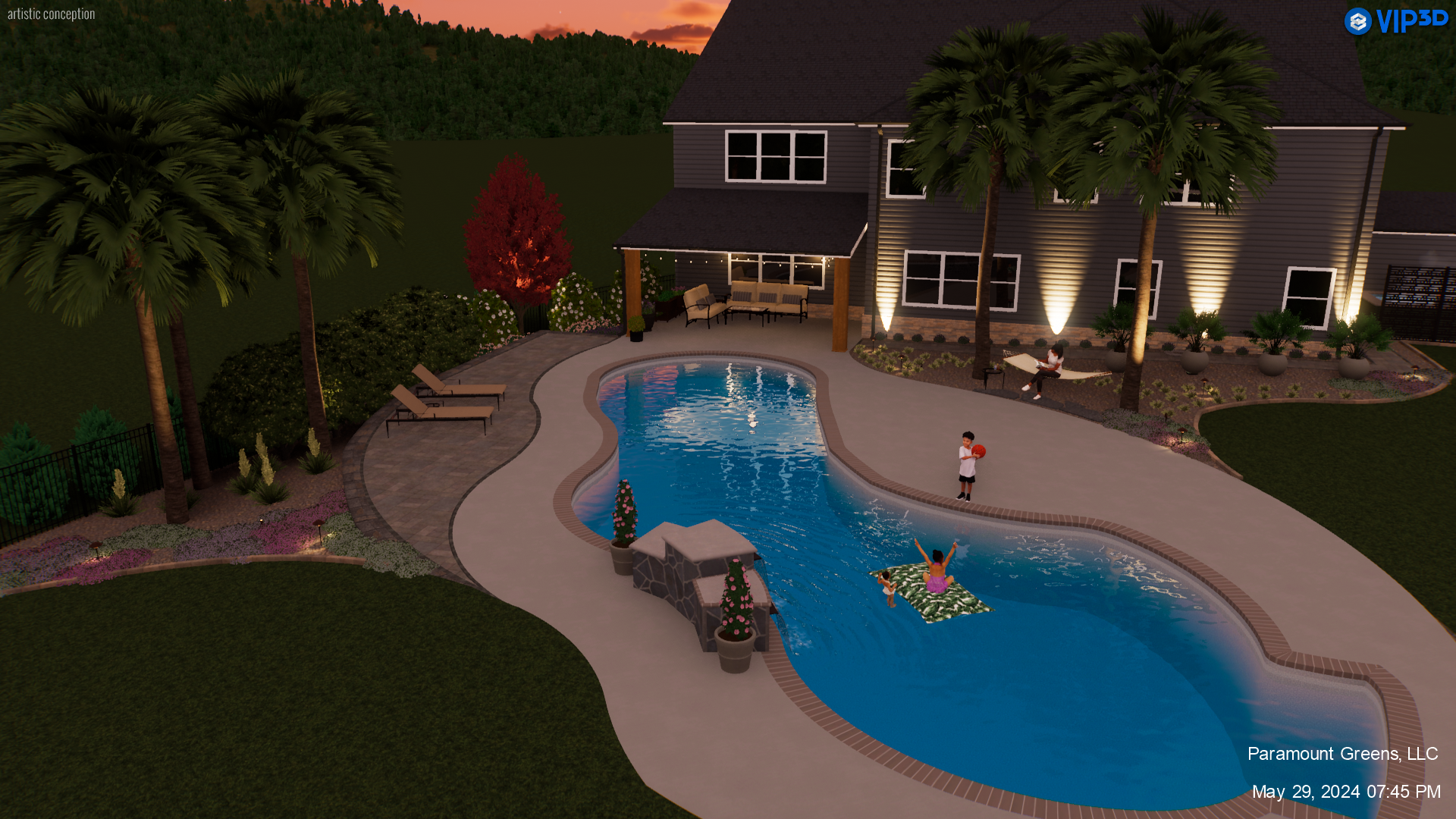 Swimming pool with spa and curved paver patio in Greer, SC