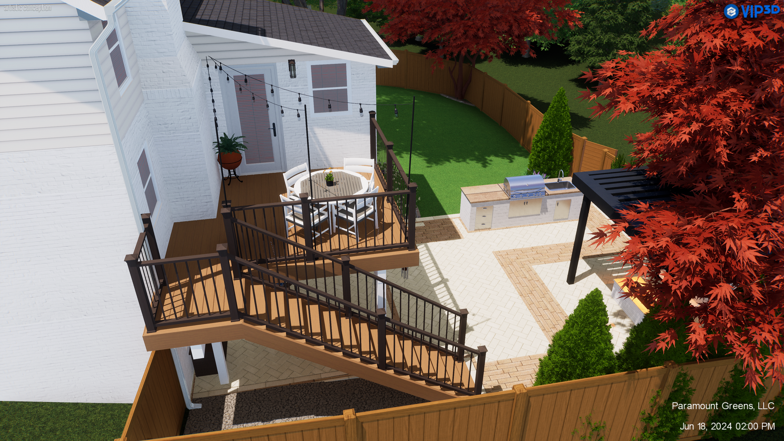 Elevated deck with outdoor seating and lighting in Greer, SC