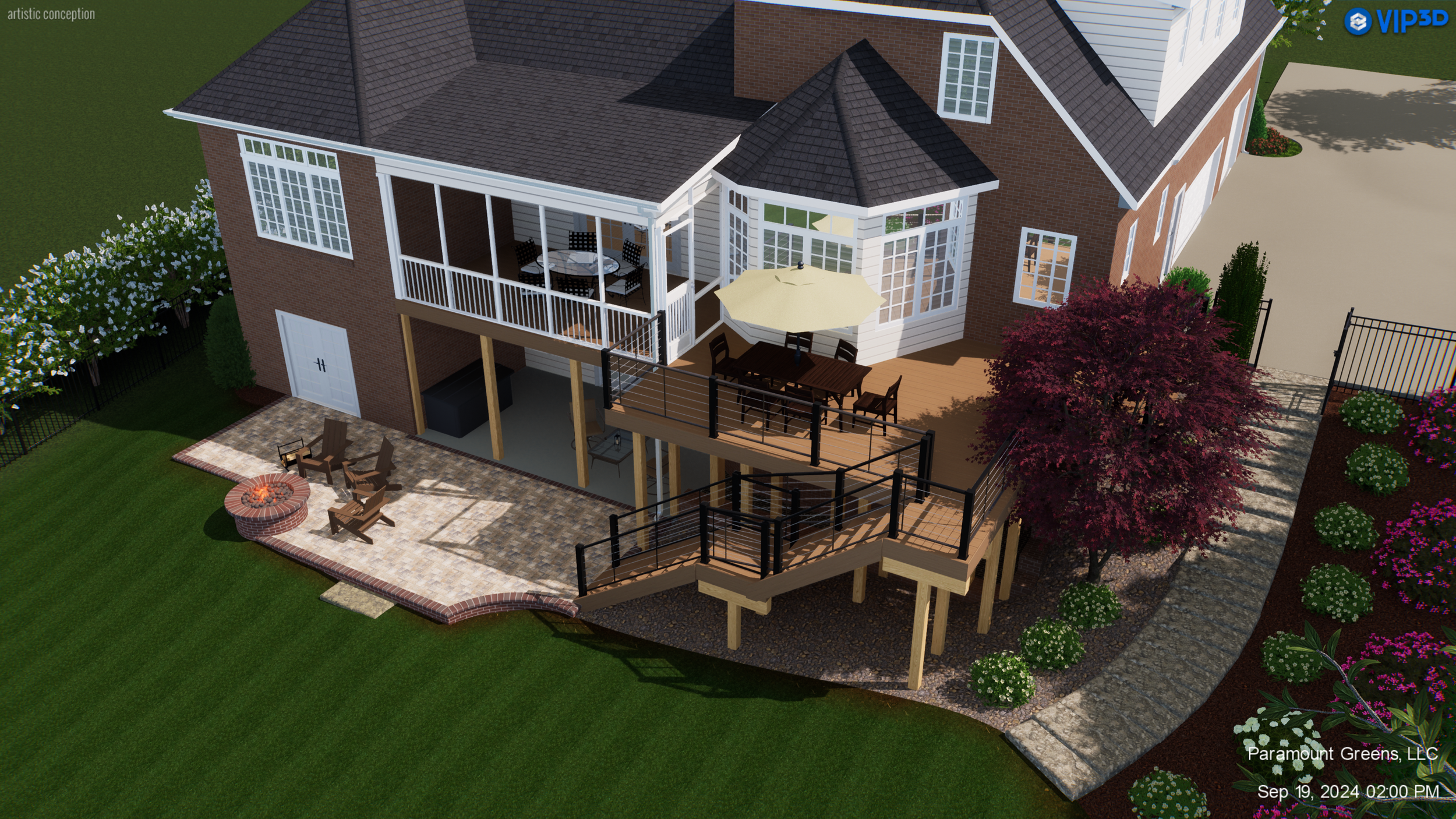 Overhead view of backyard pool and patio in Greer, SC