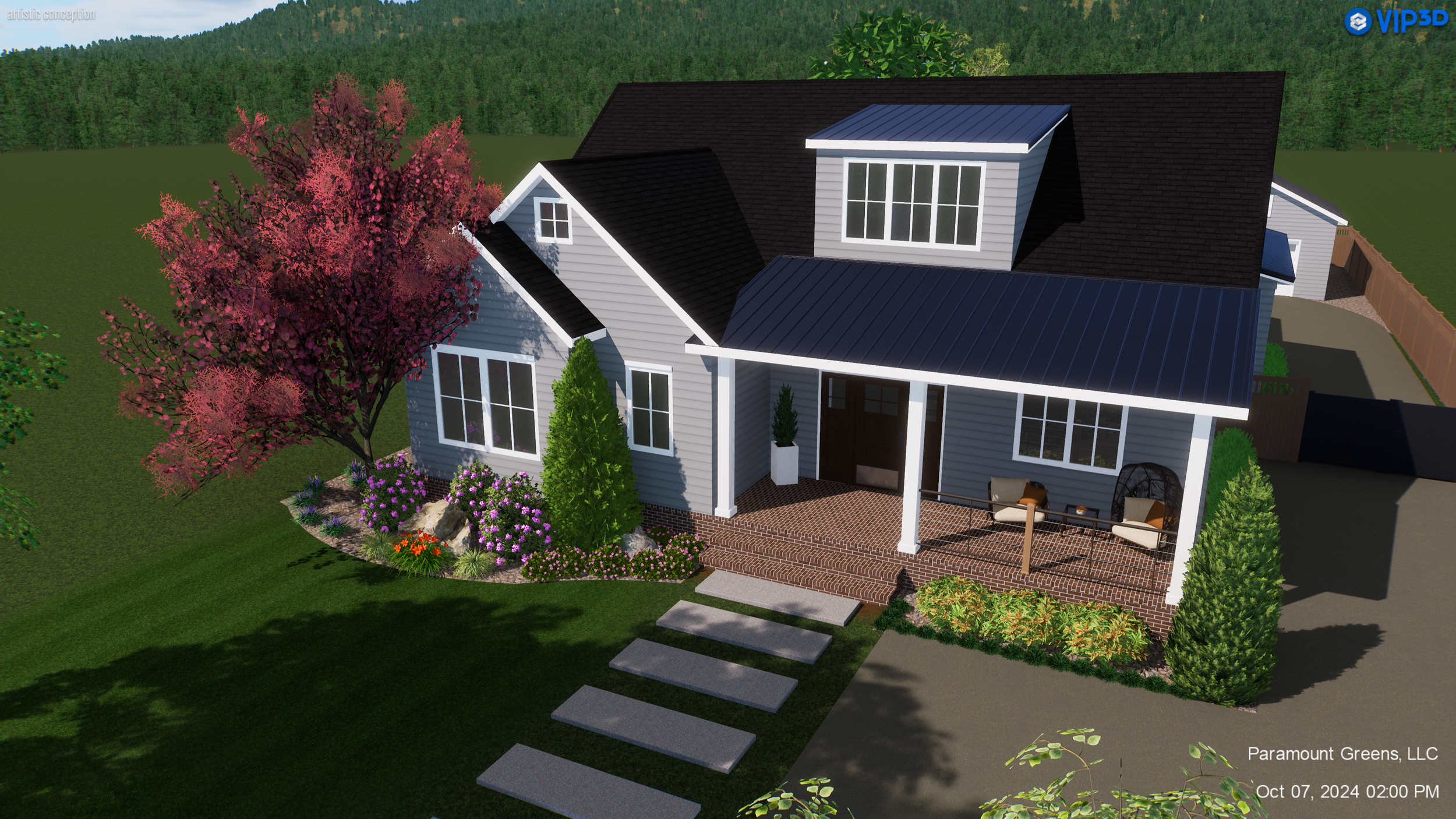 Front entryway with clean landscape design in Greenville, SC