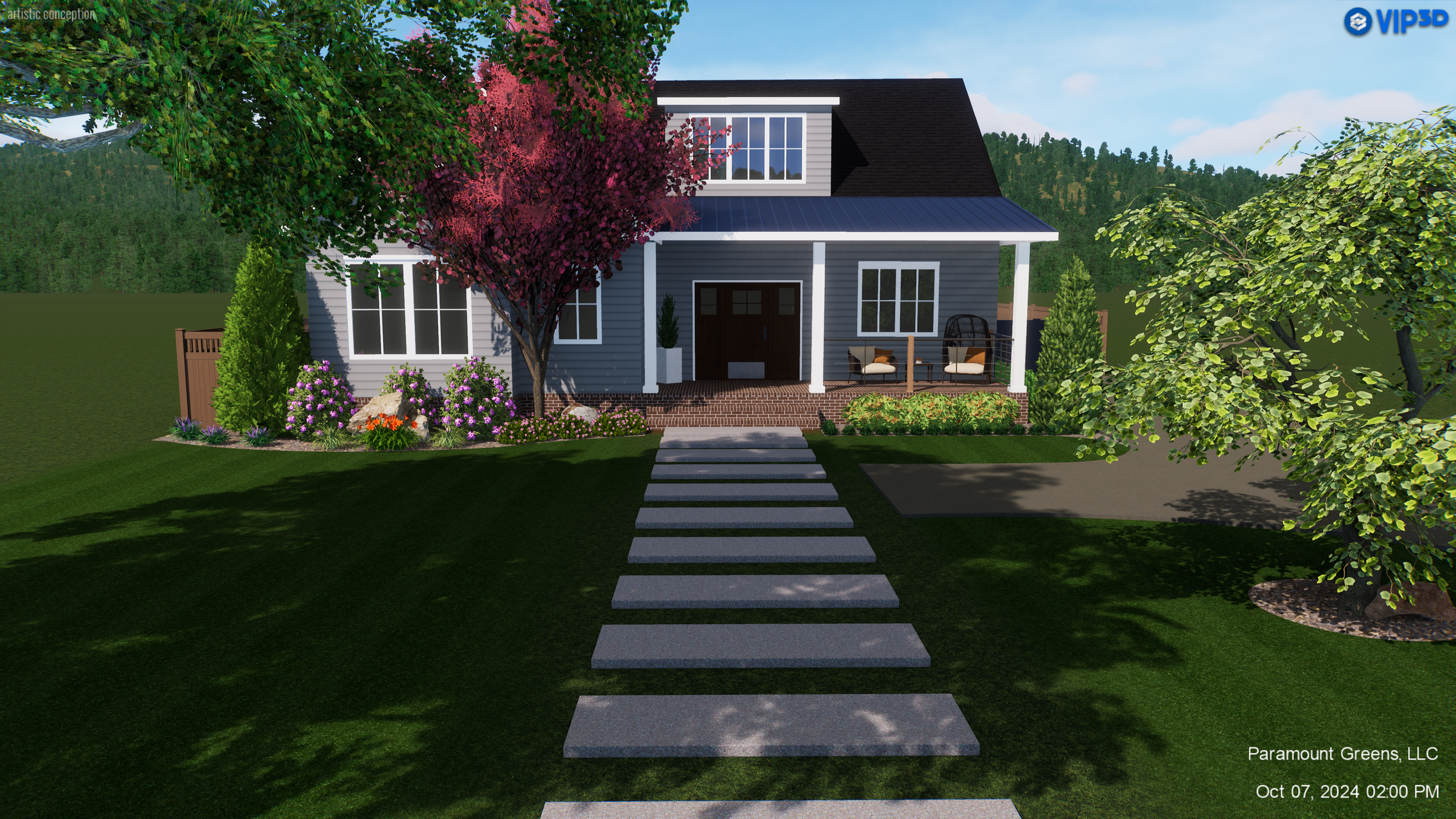 Pathway with paver patio leading to a modern backyard in Greer, SC