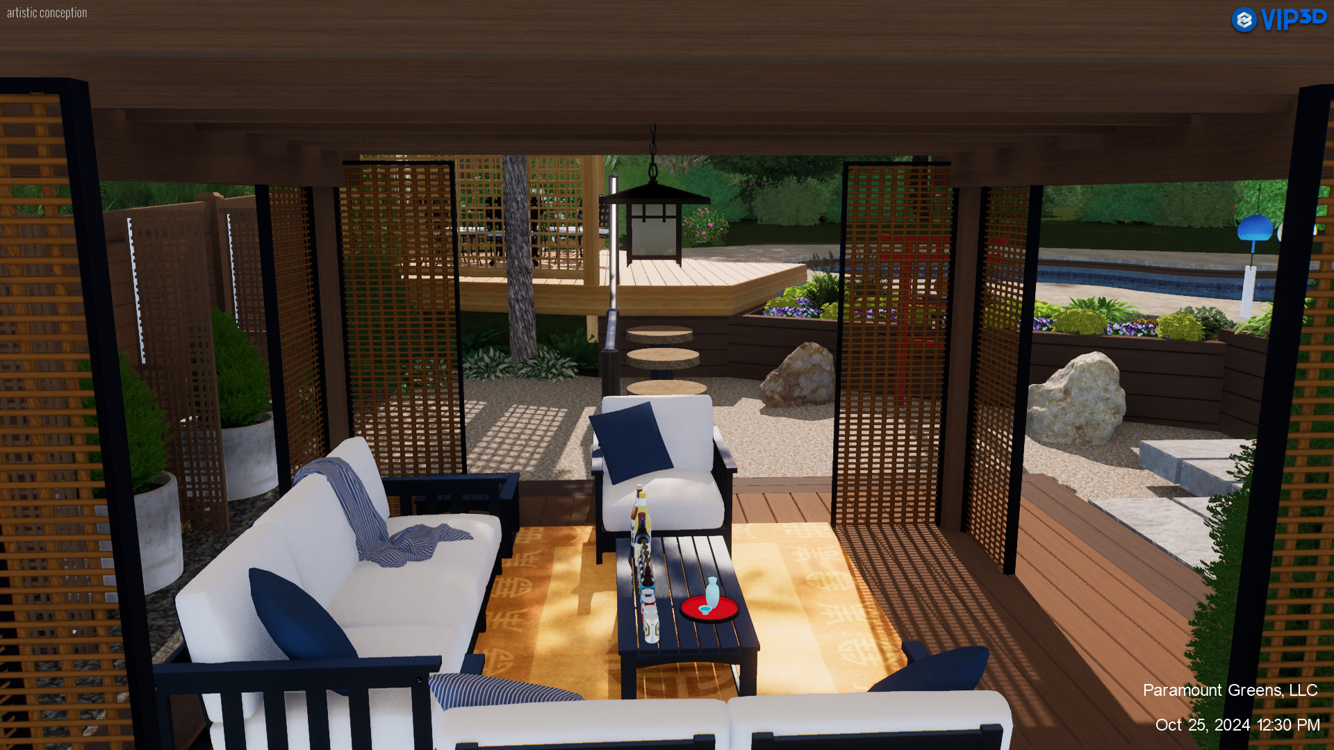 Dining space under pergola with outdoor kitchen in Greer, SC