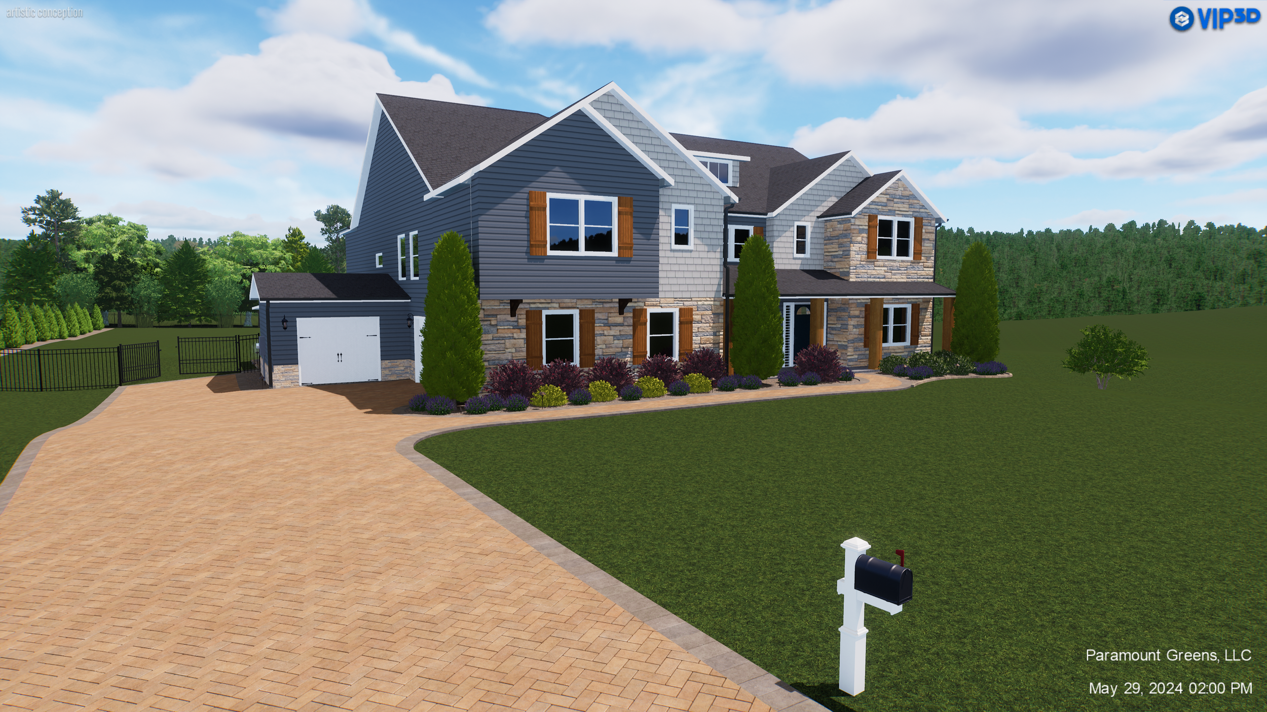 Newly built home with front yard landscape design in Greenville, SC