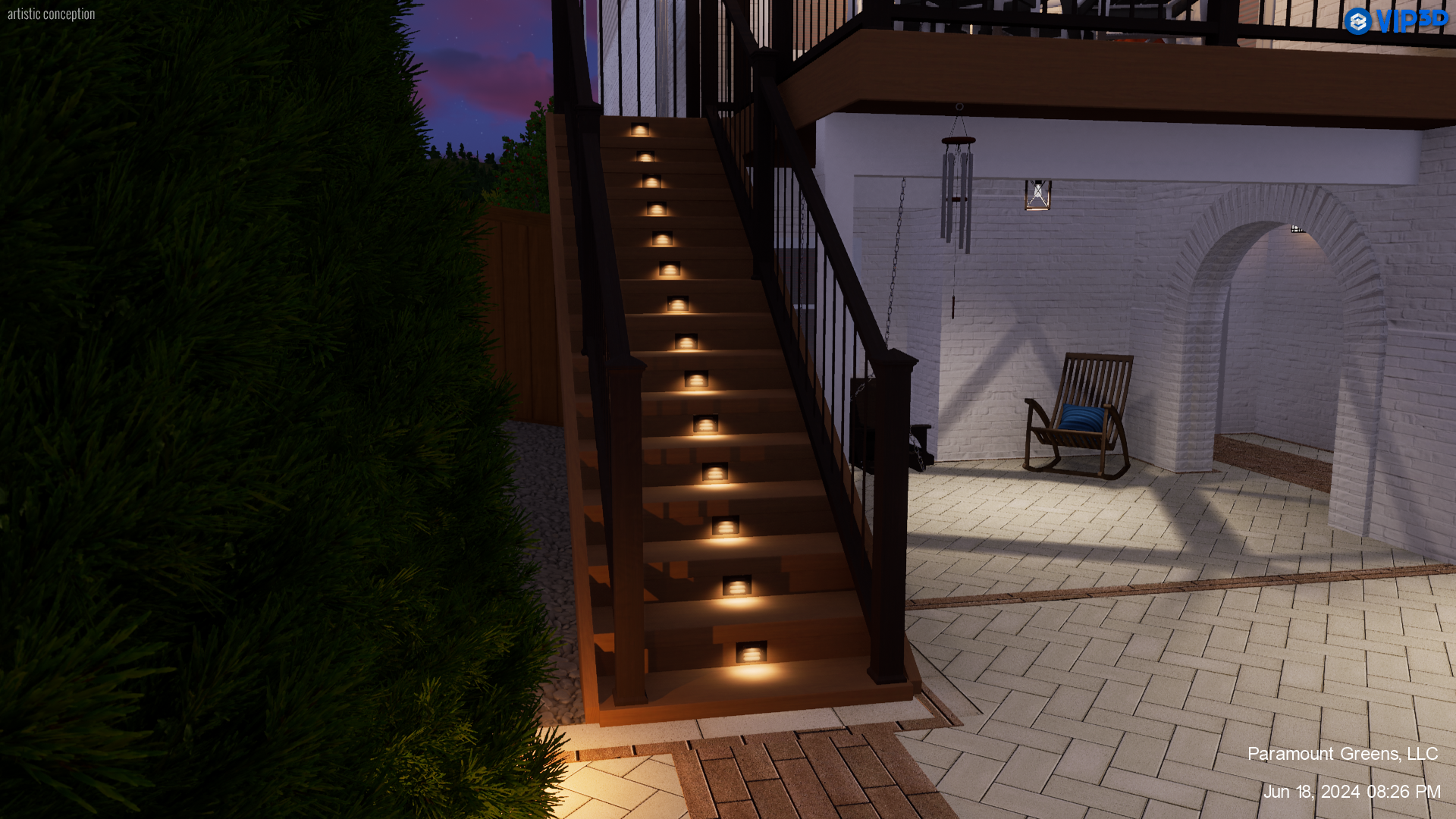 Wooden staircase with built-in outdoor lighting in Wade Hampton, SC