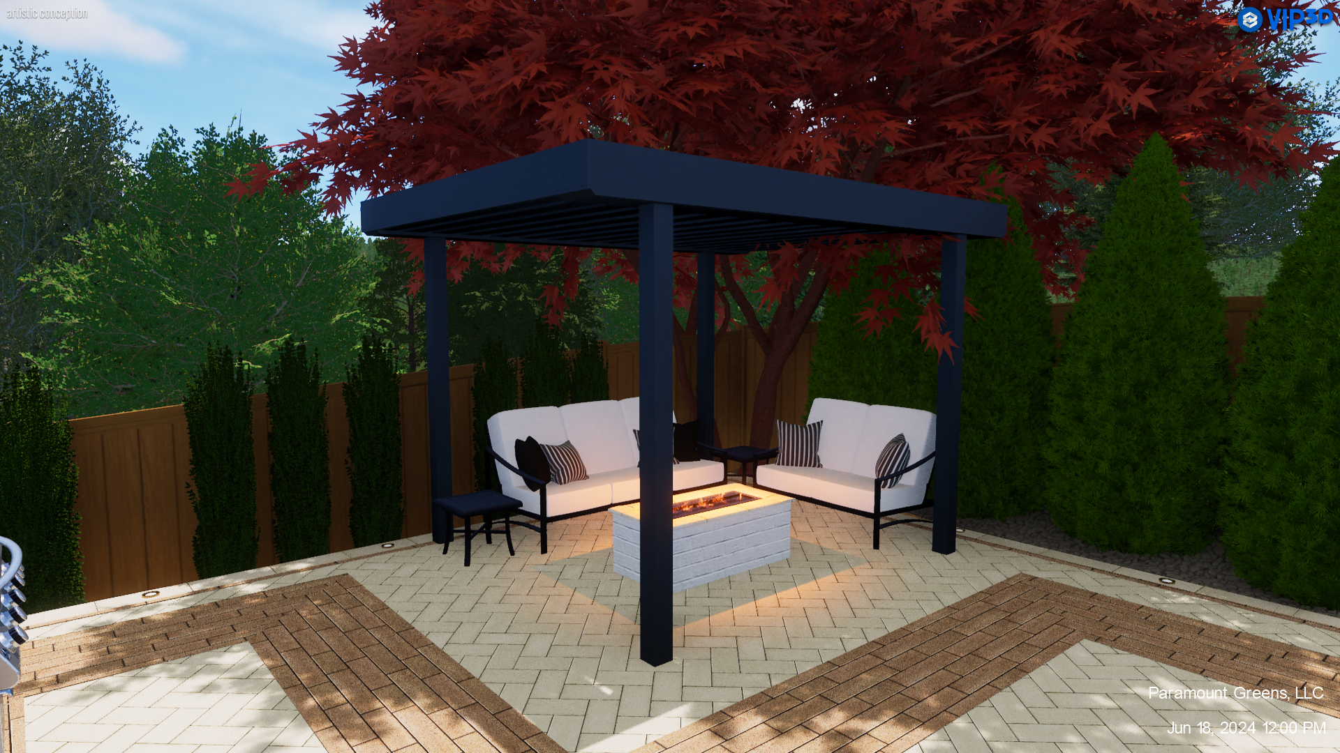 Pergola-covered outdoor kitchen and seating area in Greer, SC