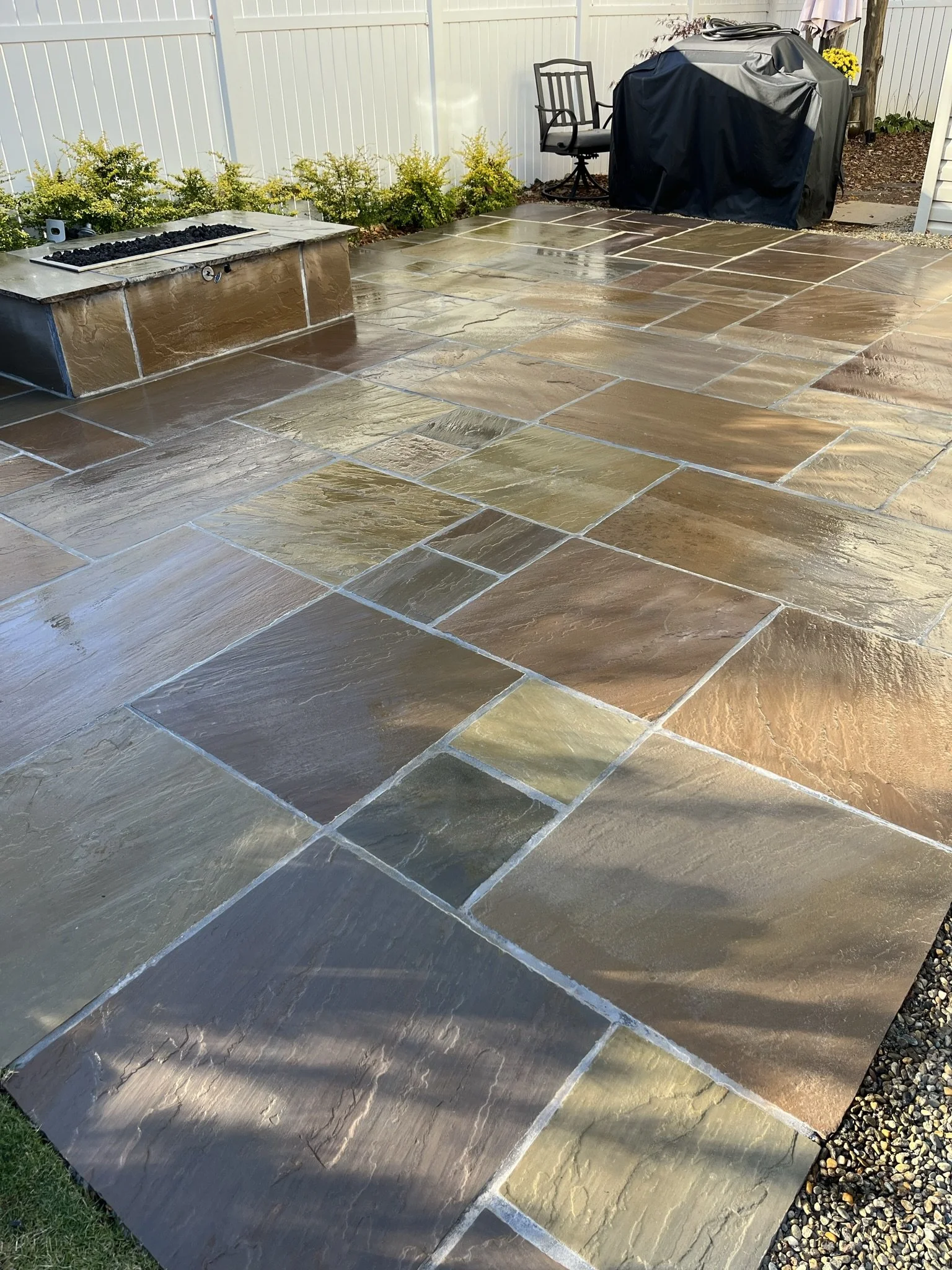 Smooth stone paver patio with clean grout lines for entertaining in Greer, SC