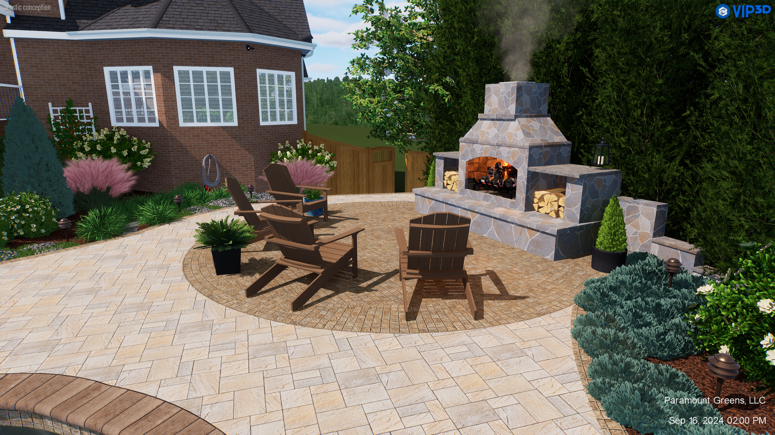 Backyard entertainment space with fire pit in Greenville, SC
