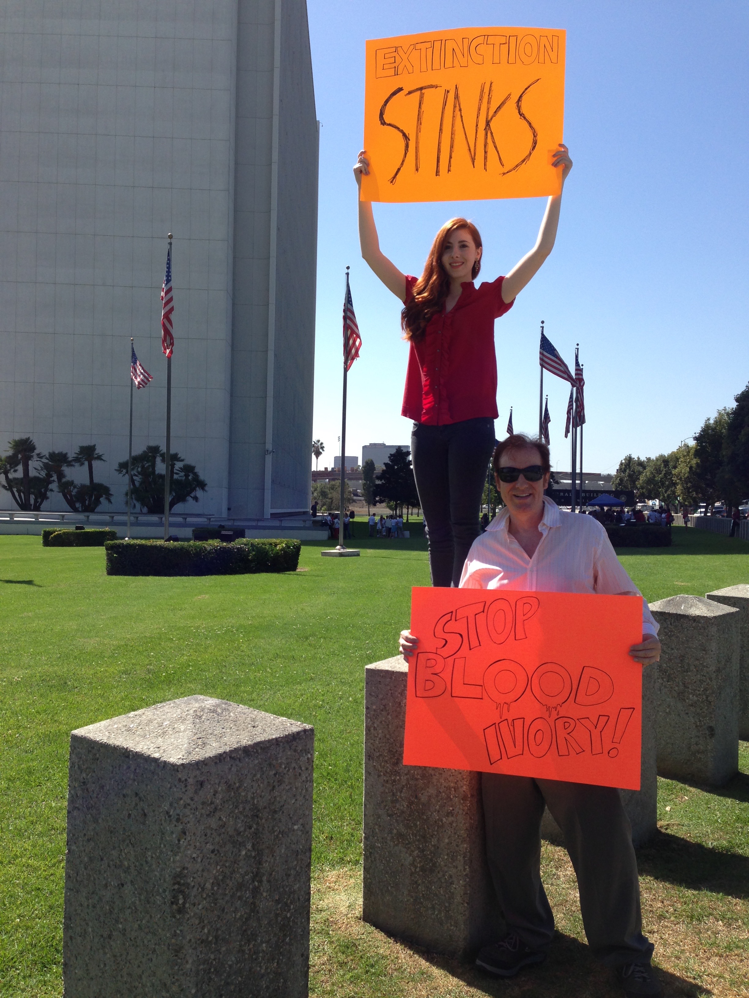 Huxleys do a media appearance at LA Federal Building March For Elephants 