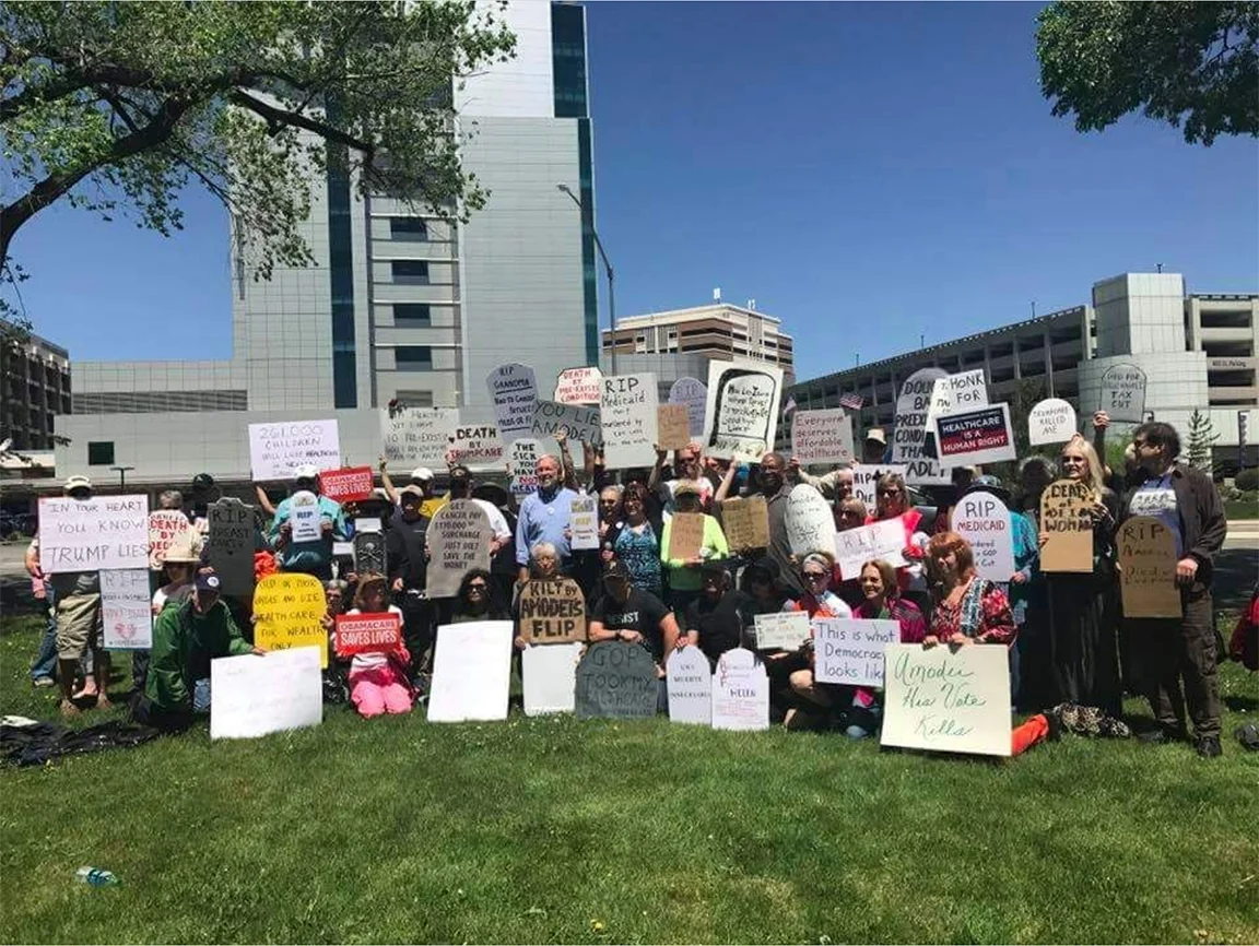 NTD and Indivisible members protest the GOP's American Health Care Act in Reno. Photo: Vivian Leal