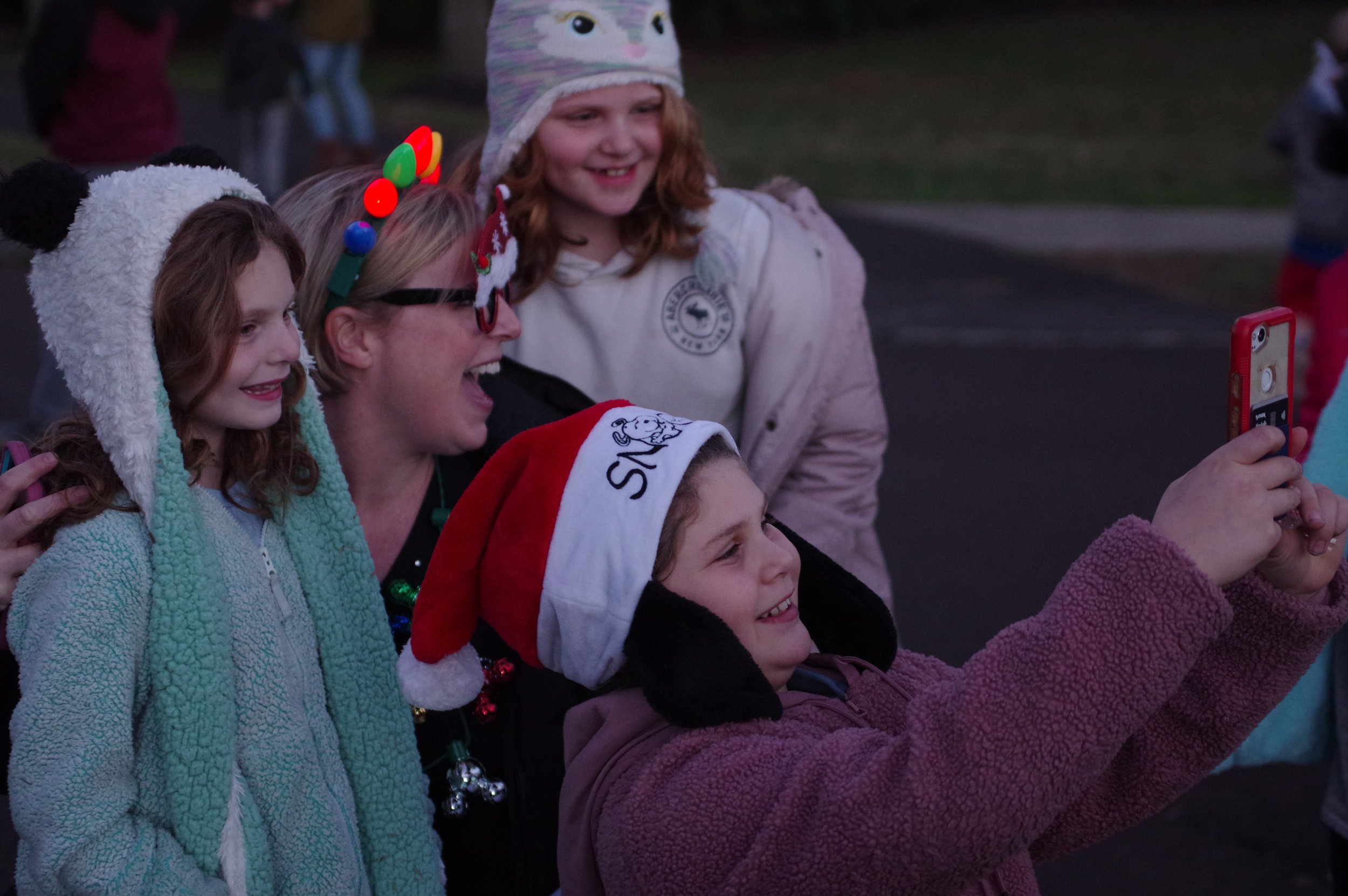 Kathy Eckenrode takes a selfie with her students.JPG