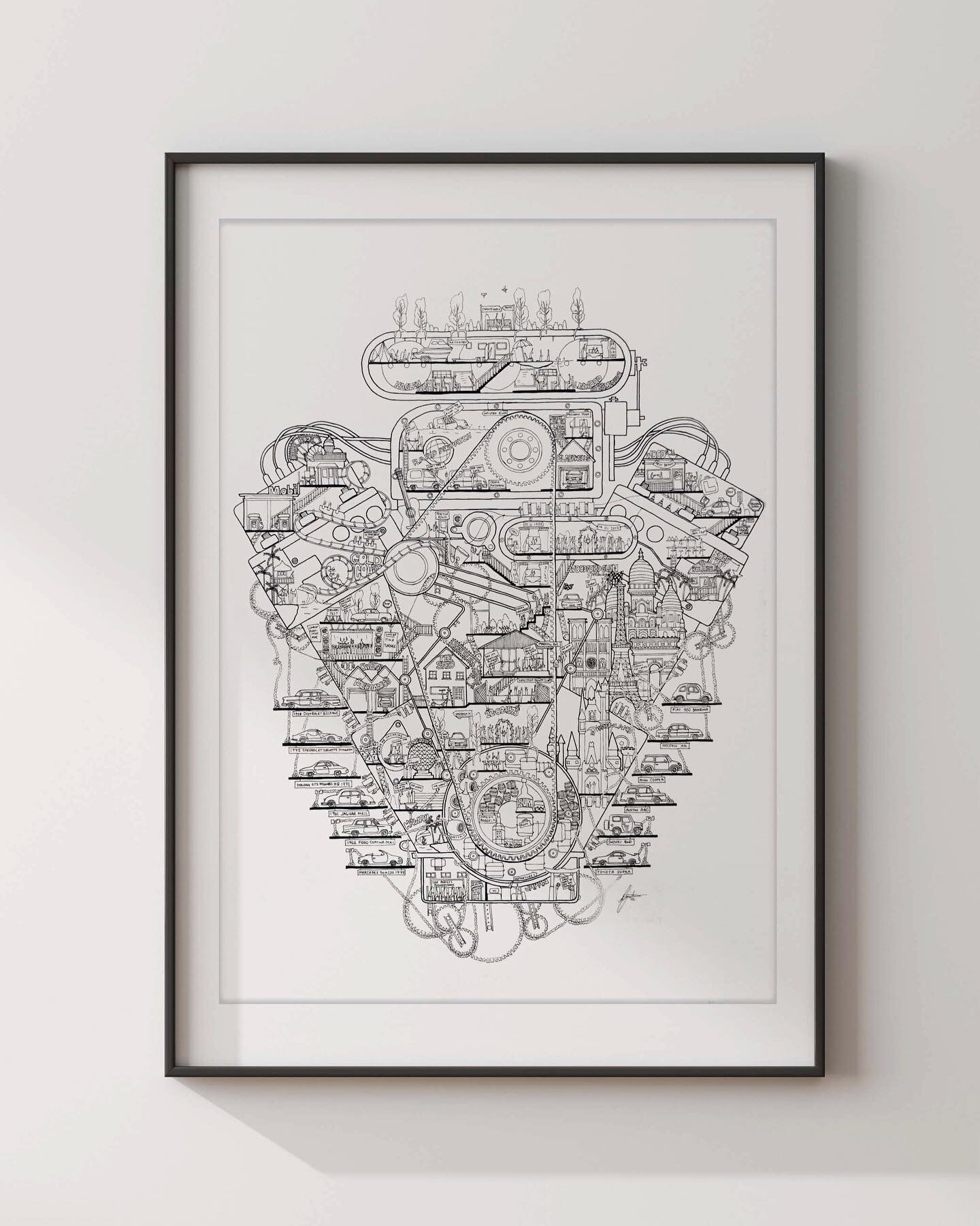 Petrol head and make it classy baby! 😉

For a very passionate classic car lover and collector 🏎️🚗🚓

Check out the sweet details of this chaos that had all their memories and adventures framed around the inner workings of an engine ⚙️