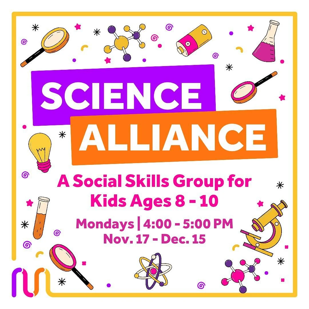 Billie Cooper, LMSW will be hosting Science Alliance this November! This group will utilize science-based activities to work on emotion regulation, speaking up, and building up social skills in a fun and supportive setting! Sign up using the link in 