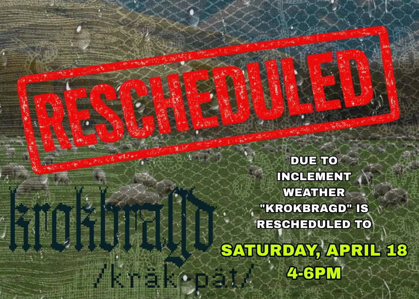 JUNIOR EXHIBITION OPENING RESCHEDULED🚨🌪️⛈️

Due to inclement weather KCAI&rsquo;s campus is closing today! Our Junior Exhibition &amp; BFA activities are moved to tomorrow! Stay safe in the storms approaching!

KROKBRAGD is rescheduled to open TOMO