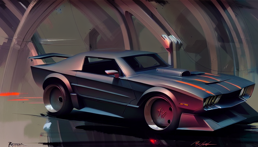 04468-5414525537-Futuristic Muscle Car, muted background, paint brush strokes, pen, gouache, concept art,  greg rutkowski, Feng Zhu.png