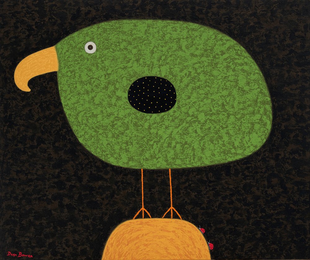 Green Bird with Ladybirds 2022 Oil on Linen 91 X 106 cm Dean Bowen Low Res.jpg